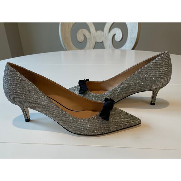 Talbots Erica Bow Detail Kitten Heel Pumps NWOB Metallic Shimmery Sz 8.5 Chic - Picture 3 of 15
